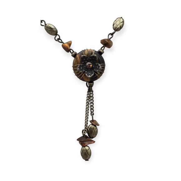 Bronze Floral Pendant Necklace – Boho Witchy Dark Academia – Vintage Revival - Picture 2 of 8